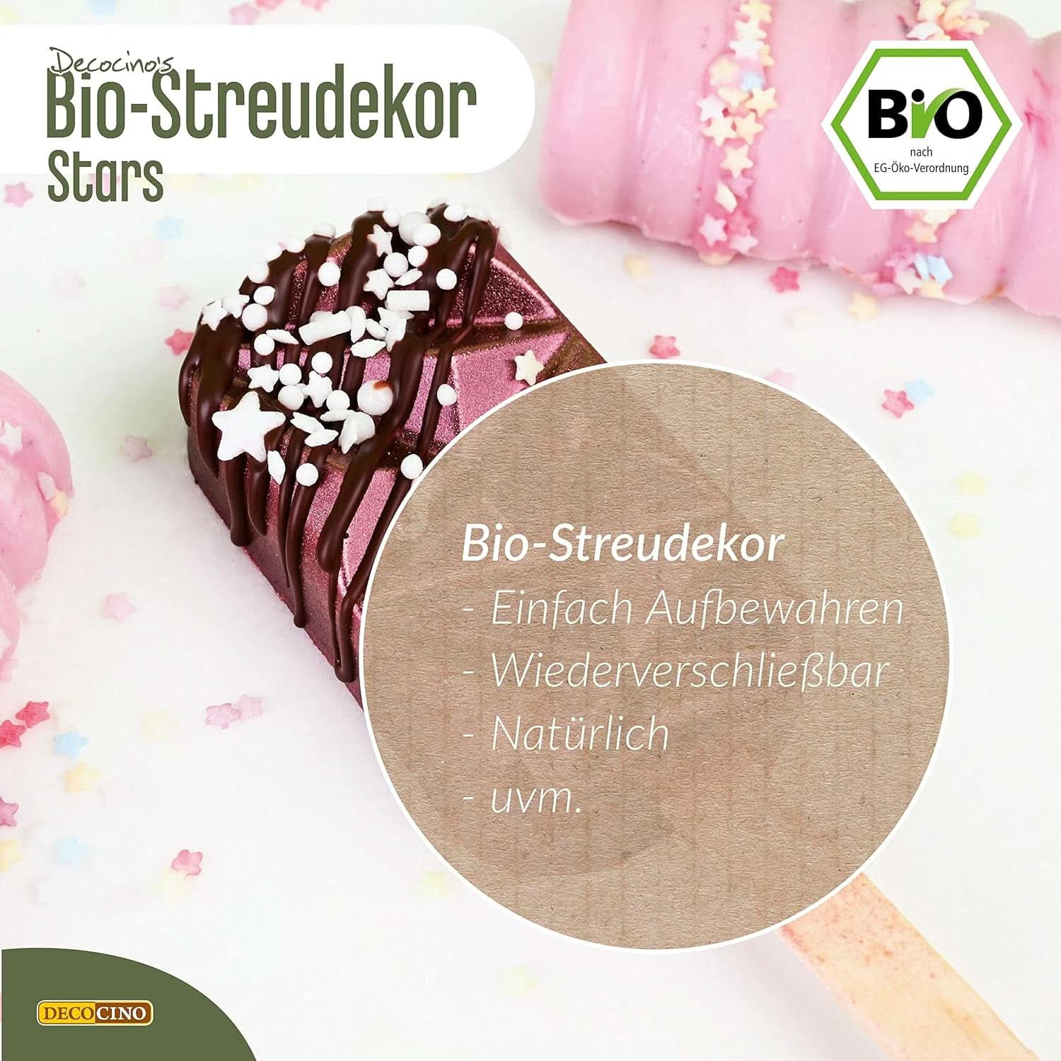 DECOCINO Sprinkle Étoiles Bio, 50 grammes Sprinkles Naty Shop