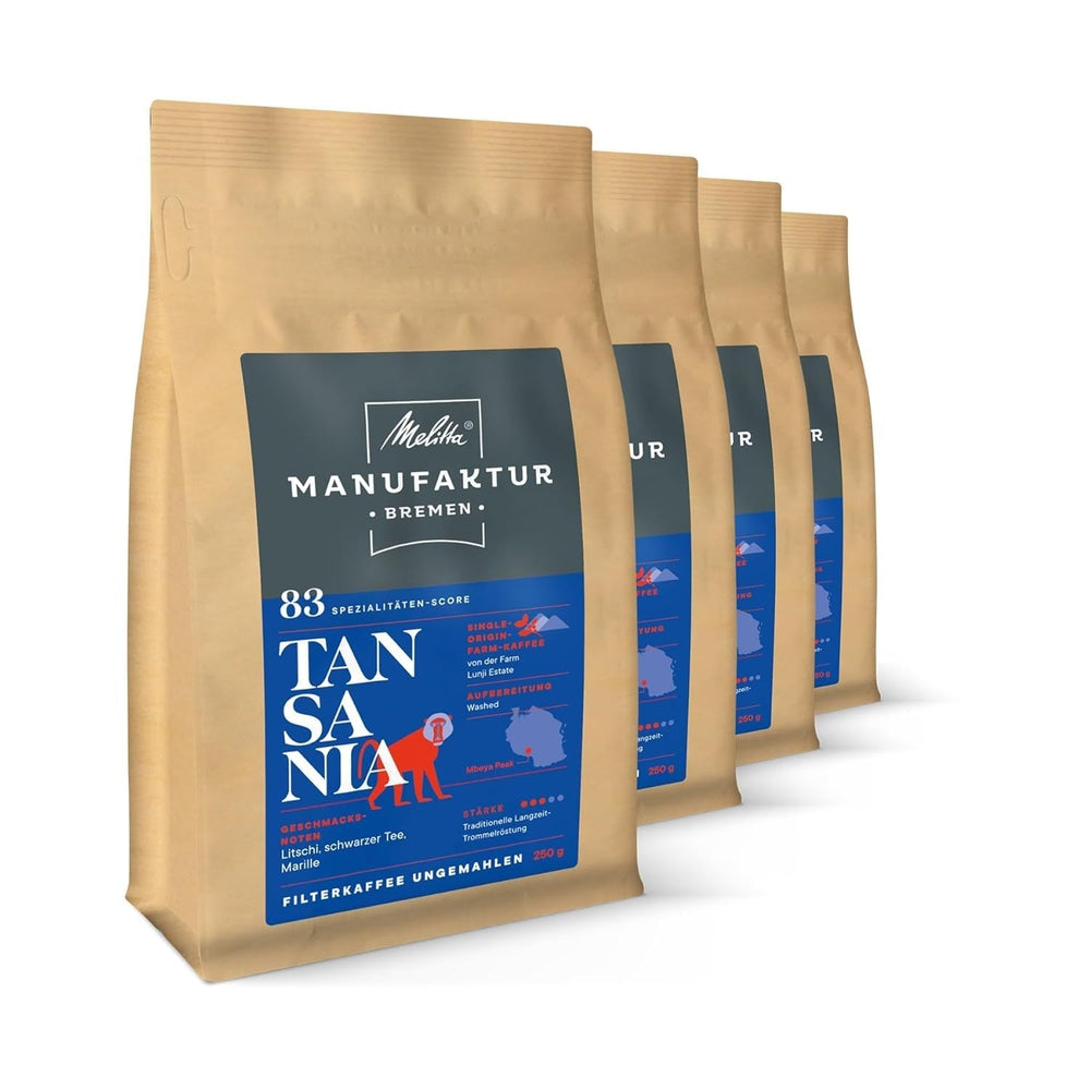 Melitta Manufaktur-Kaffee Miel de Guatemala, café de spécialité, 250 g, grains de café entiers, non moulu, café d'origine unique, torréfaction délicate au tambour, torréfié en Allemagne, force 3 Naty Shop Coffee 4 x 250 grammes de grains entiers de Tanzanie
