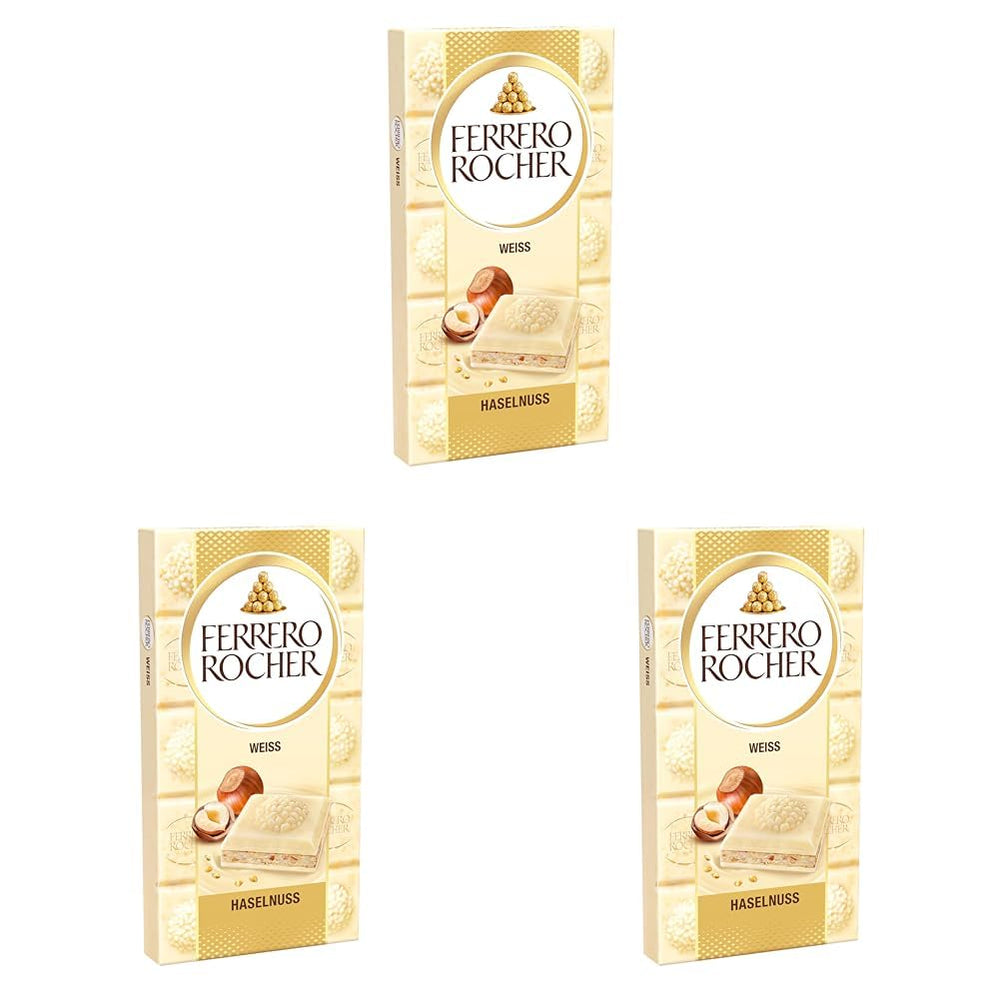 Barre Ferrero Rocher - Chocolat Blanc aux Noisettes - Cadeau de Saint Valentin pour Elle et Lui - 1 Barre de Chocolat x 90g