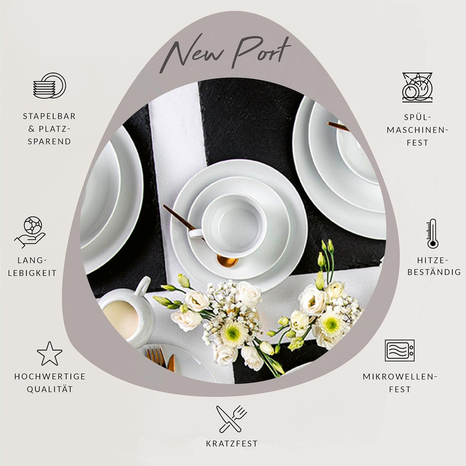 Sänger New Port Ensemble de tasses à café, 12 tasses pour 6 personnes, tasses et soucoupes en porcelaine blanche, 150 ml | LA COLLECTION PREMIUM