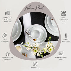 Sänger New Port Ensemble de tasses à café, 12 tasses pour 6 personnes, tasses et soucoupes en porcelaine blanche, 150 ml | LA COLLECTION PREMIUM