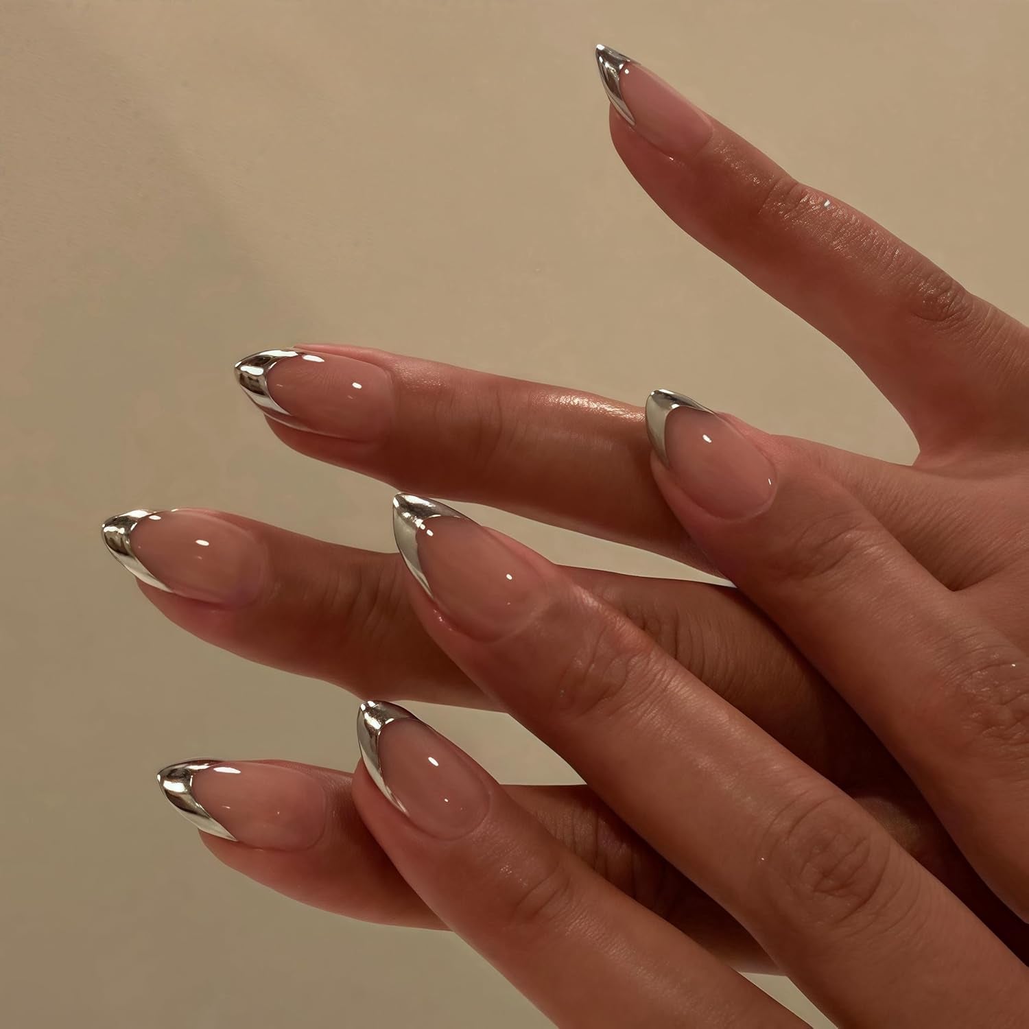 Ongles Chromés Autocollants - Colle Pailletée Brun Amande Moyen Sur Les Ongles Faux Ongles Pailletés Colle Sur Ongles Artificiels Ongles Acryliques Vernis Pour Femme 24 Pièces