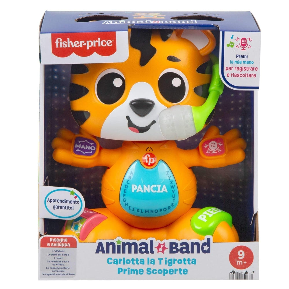 Fisher-Price Jouet éducatif pour bébés et tout-petits, Beat Bande Learning & Dancing Tiger Justin avec sons et lumières pour bébés à partir de 9 mois, version italienne, HYL04 Baby Toys Naty Shop