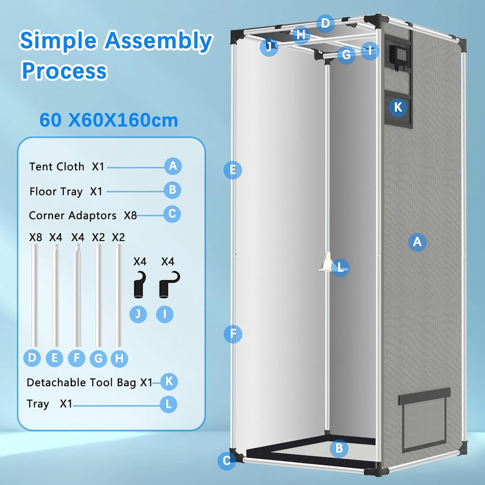 Aygrochy Tente de culture 60 x 60 x 160 cm Tente de culture intérieure avec plateau inférieur amovible réfléchissant en PEVA blanc pour espace de culture des plantes