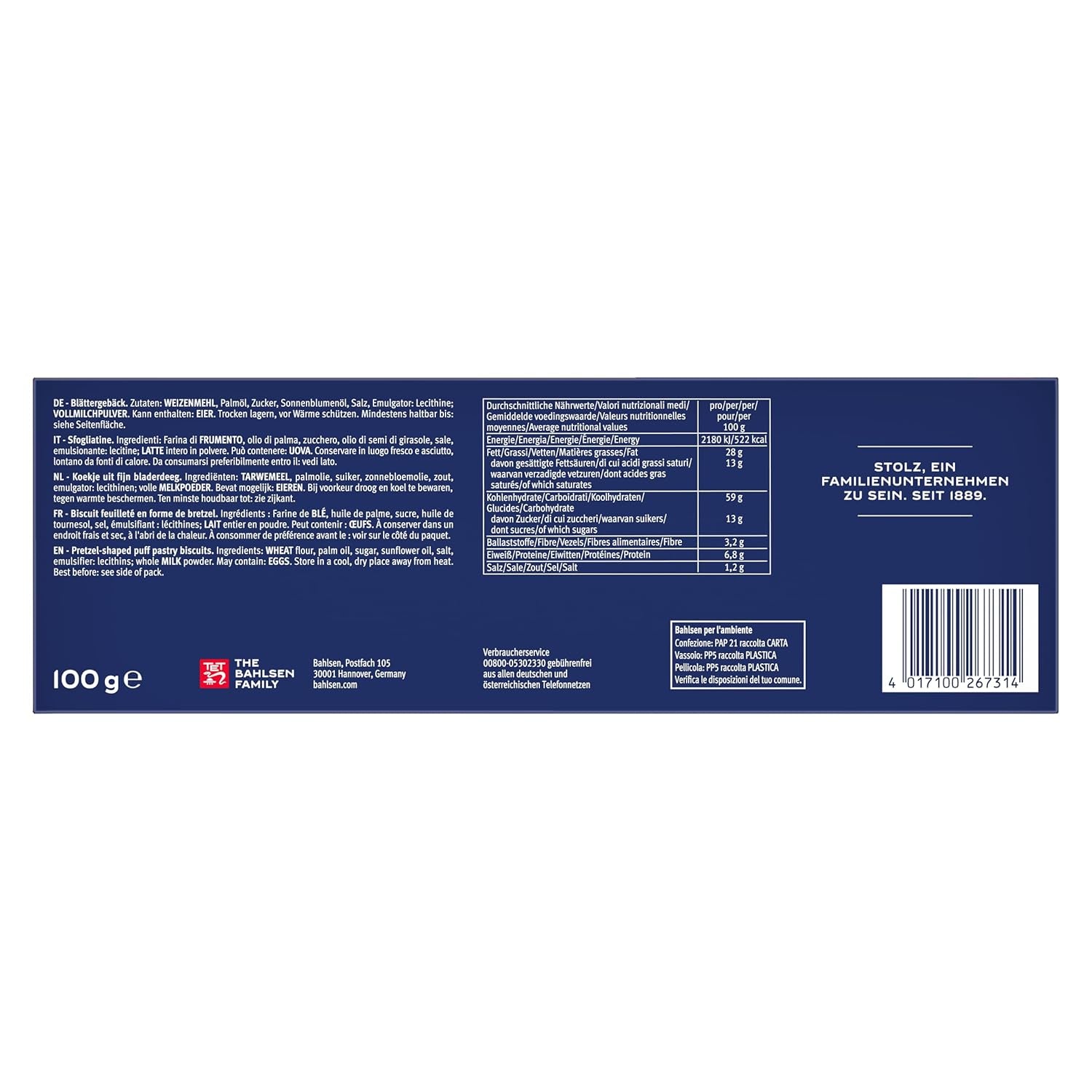 Pâte feuilletée Bahlsen - Paquet de 12 - Pâte feuilletée caramélisée en forme de bretzel (12 x 100g)