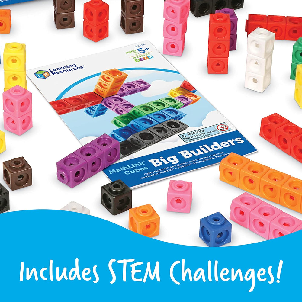 Learning Resources MathLink Steckwürfel Big Builders for Baumeister, ab 5 Jahren, Konstruktionsspielzeug für frühes Mint-Lernen, 200 Teile