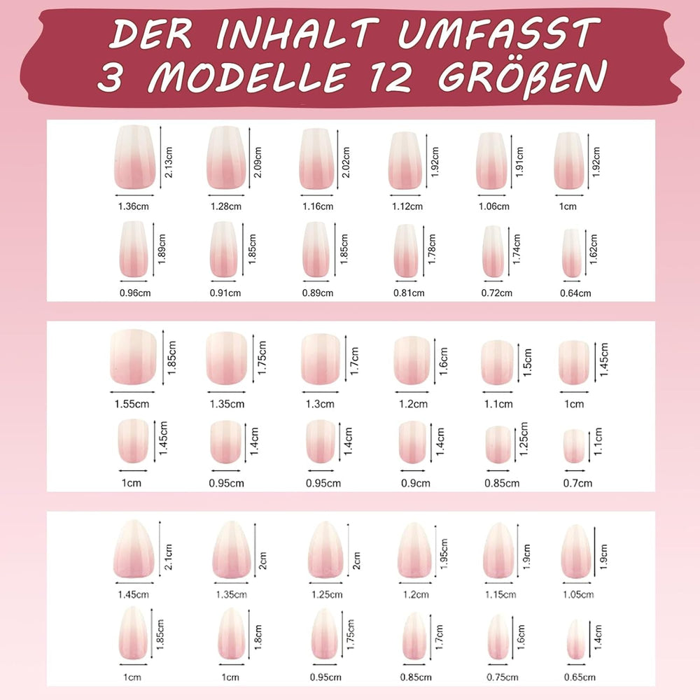 Lot de 288 faux ongles à presser ombrés – Kit de faux ongles artificiels en forme de cercueil moyen carré d'amande – 3 styles dégradés avec colle acrylique pour femmes (ensemble dégradé, 288 pièces)