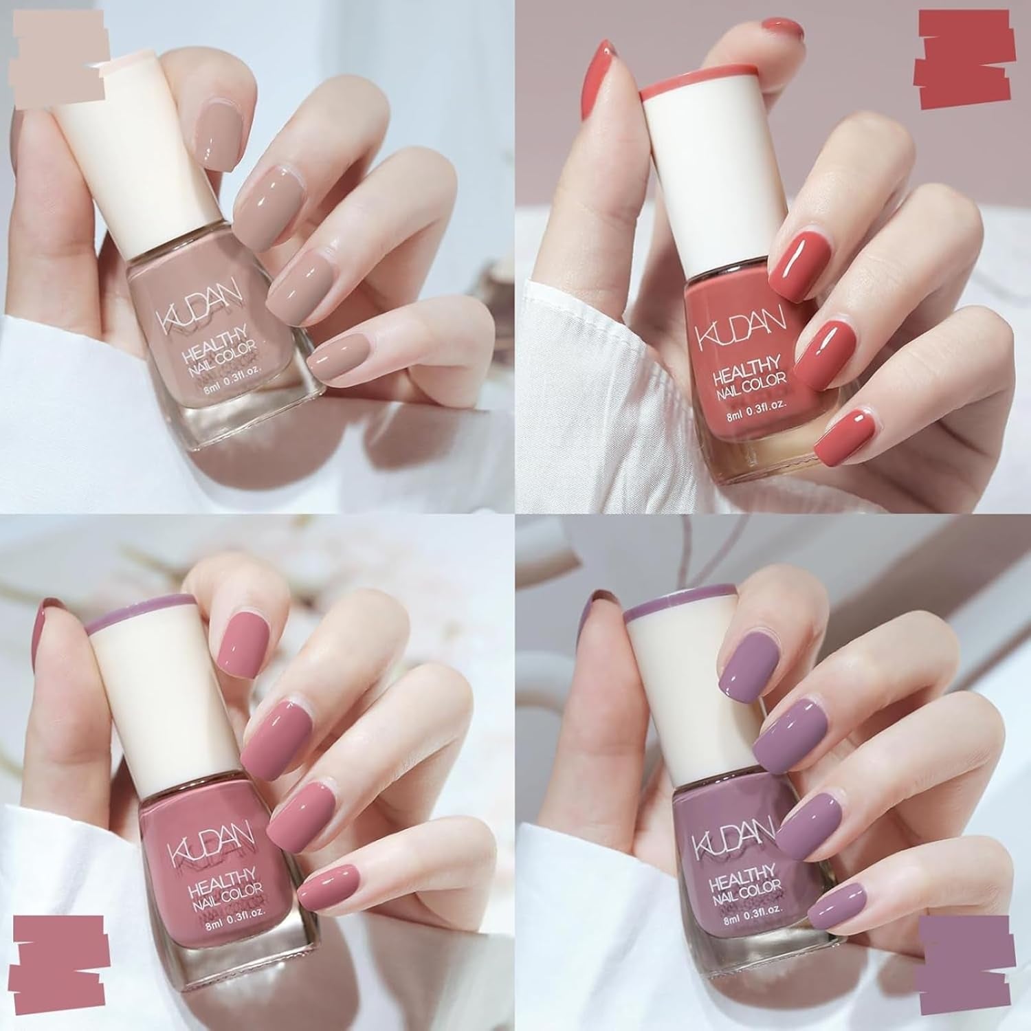 Ensemble de 4 vernis à ongles – Vernis à ongles à base d'eau à séchage rapide et longue durée – Vernis à ongles DIY (Nude Normal Style 4 Piece Set)