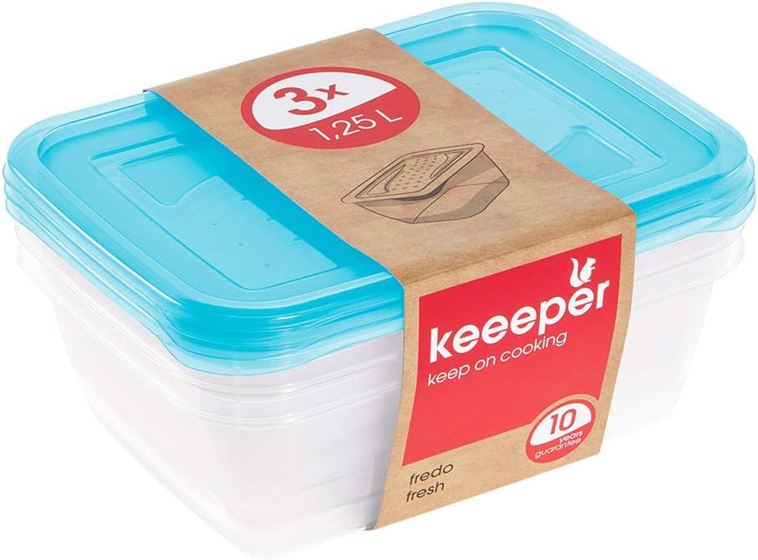 Kekeeper lot de 3 bocaux alimentaires, 3 x 1,25 l, 20,5 x 15,5 x 6,5 cm, Fredo Fresh, bleu transparent Boîtes de conservation alimentaire Naty Shop Titre par défaut