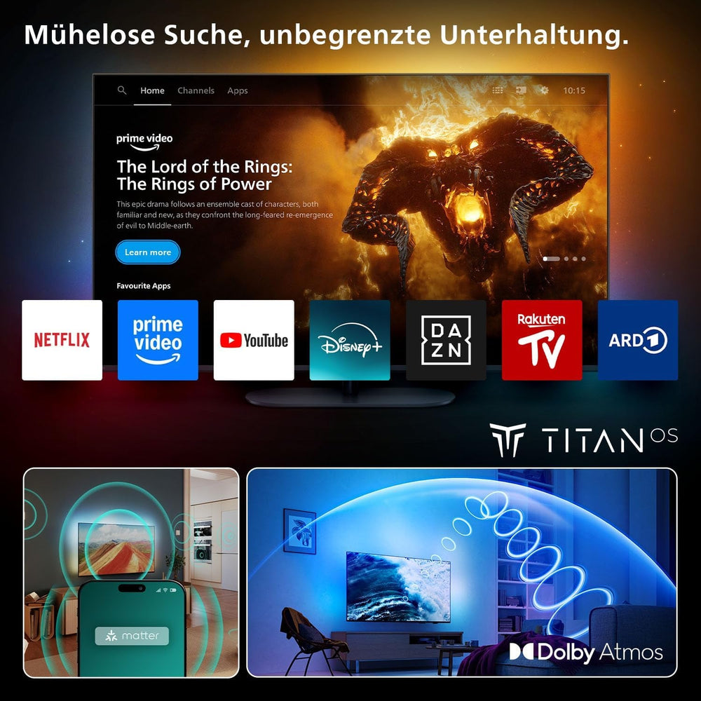 Televizor inteligent LED Philips Ambilight 43PUS8200 4K - ecran de 43 de inci cu Pixel Precise Ultra HD, Titan OS, Dolby Vision și sunet Dolby Atmos
