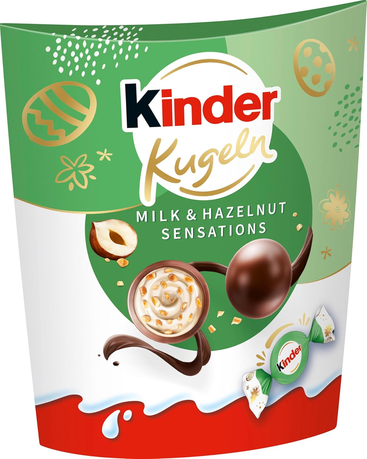 Kinder Milk & Hazelnut Sensations boules 90g - Boules de chocolat au lait fourrées au lait crémeux et morceaux de noisettes - Chocolat de Pâques, bonbons de Pâques - Cadeau et souvenir de Pâques