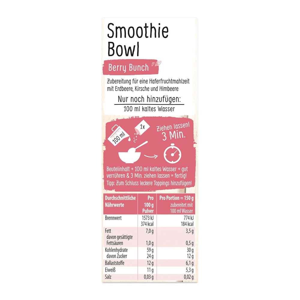 RUF Smoothie Bowl Berry Bunch Oats Breakfast Snack avec baies et graines de chia, rapide et facile à préparer, végétalien, 1 sachet x 50 g (paquet de 3)