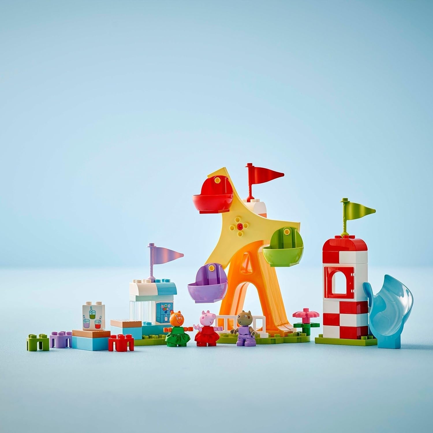 LEGO DUPLO Peppa Wutz Fairground - Jouets pour enfants et jouets de motricité à partir de 2 ans - Jeux préscolaires avec grande roue, toboggan et 3 figurines dont Mollie Kitty et Klausi Kläff - Cadeau pour les enfants 10453 Jeux de construction Besuche den LEGO-Store