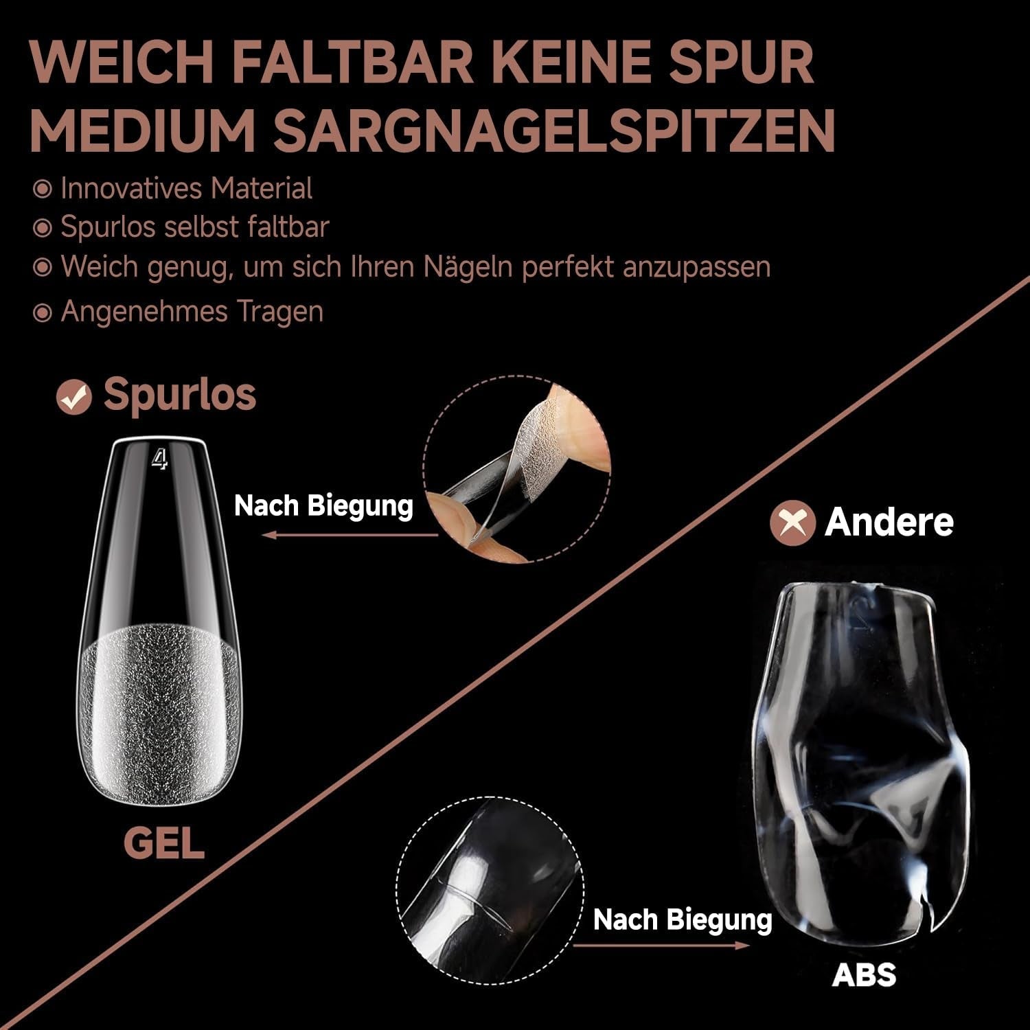 Ballerine Gel Ongles Conseils 216 pièces 12 Tailles Doux Gel Ongles Couverture Complète Ongles Extension Ensemble Semi Mat BRICOLAGE Home Art