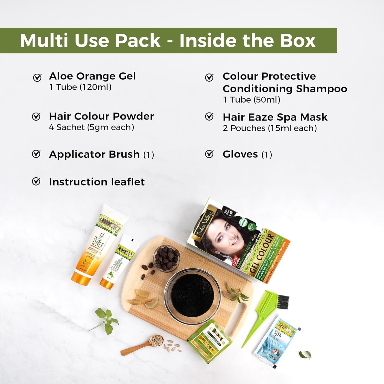 Coloration capillaire en gel naturel sans dommages Indus Valley | Sans ammoniaque, végétalien et sans cruauté | Jusqu'à 100 % de couverture des gris, résultats longue durée | Châtain clair 5.0 (20 grammes + 200 ml) Coloration capillaire Naty Shop