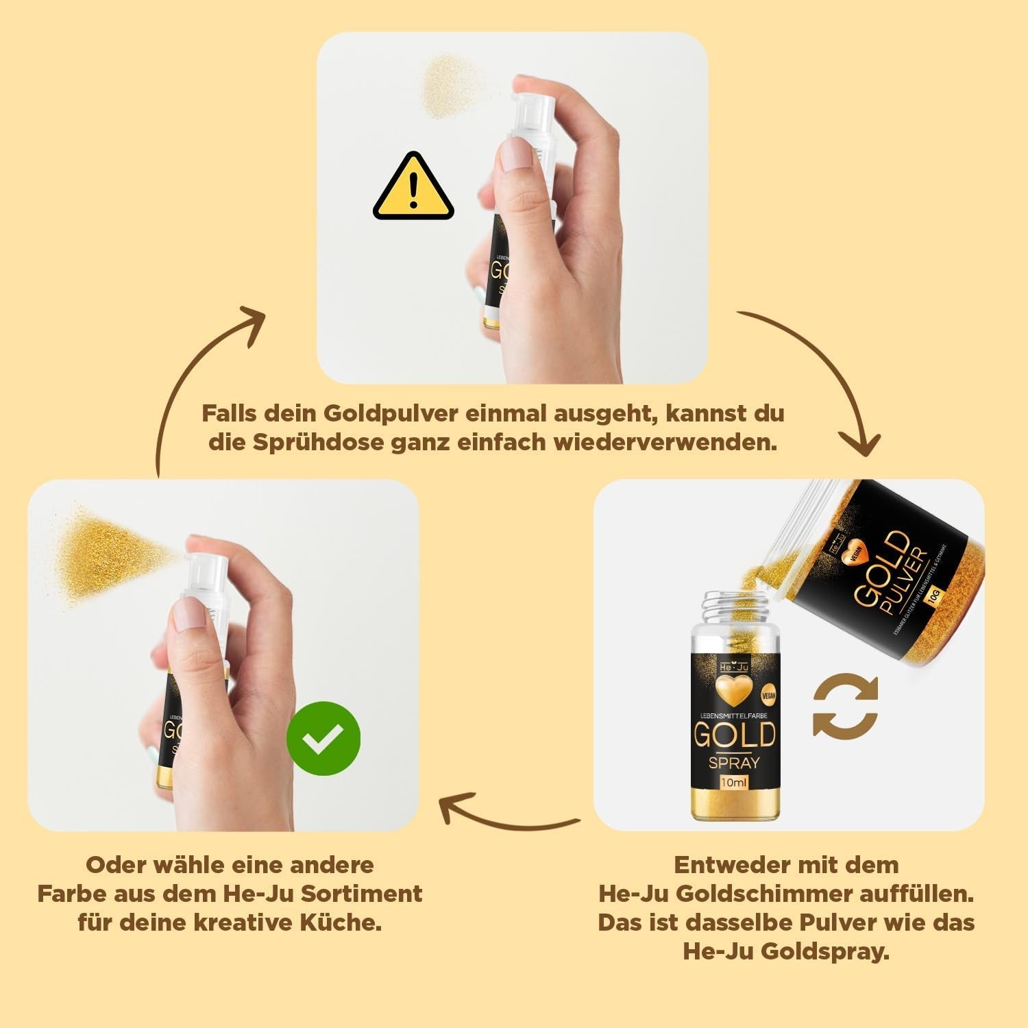 He-Ju 10 g de poudre d'or comestible végétalienne et sans E171, colorant alimentaire doré, paillettes comestibles pour boissons et aliments