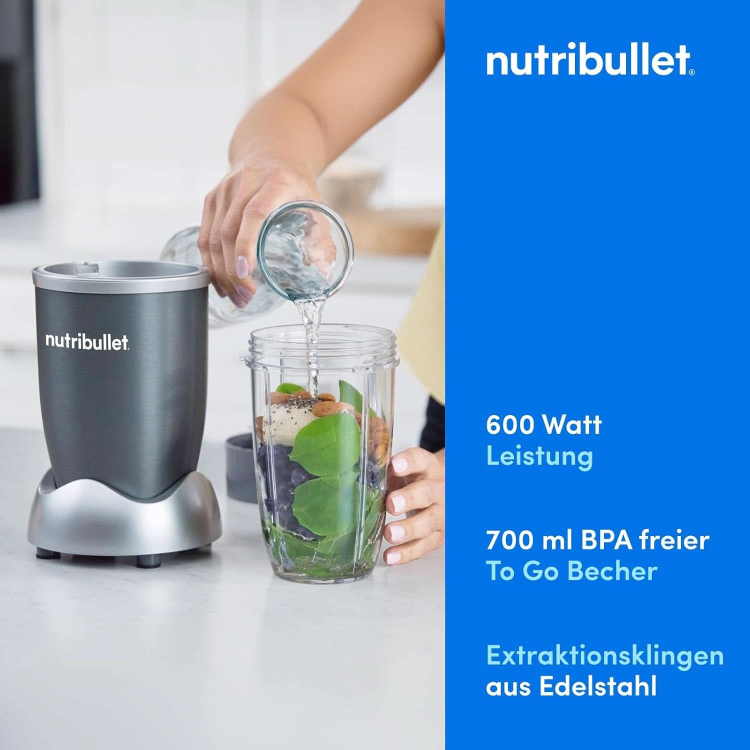 Nutribullet Original, mixeur électrique, mélangeur à smoothie, mixeur à smoothie, machine à smoothie, 600 W, simple et rapide dans l'application, compact, léger pour les repas, NB603DG Kitchen Naty Shop