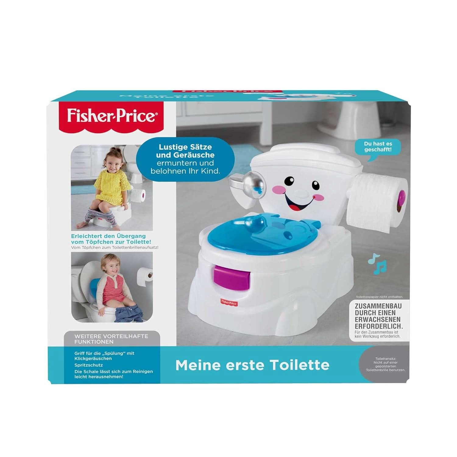 Fisher-Price Meine Erste Toilette, Baby Töpfchen, Mit Musik & Lustigen Sätzen, Tragbare Baby Toilette, Abnehmbarer Toilettenaufsatz, Deutsche Version, Ab 1 Jahr, P4326 Accessoires Alimentation et allaitement Bebe Naty Shop