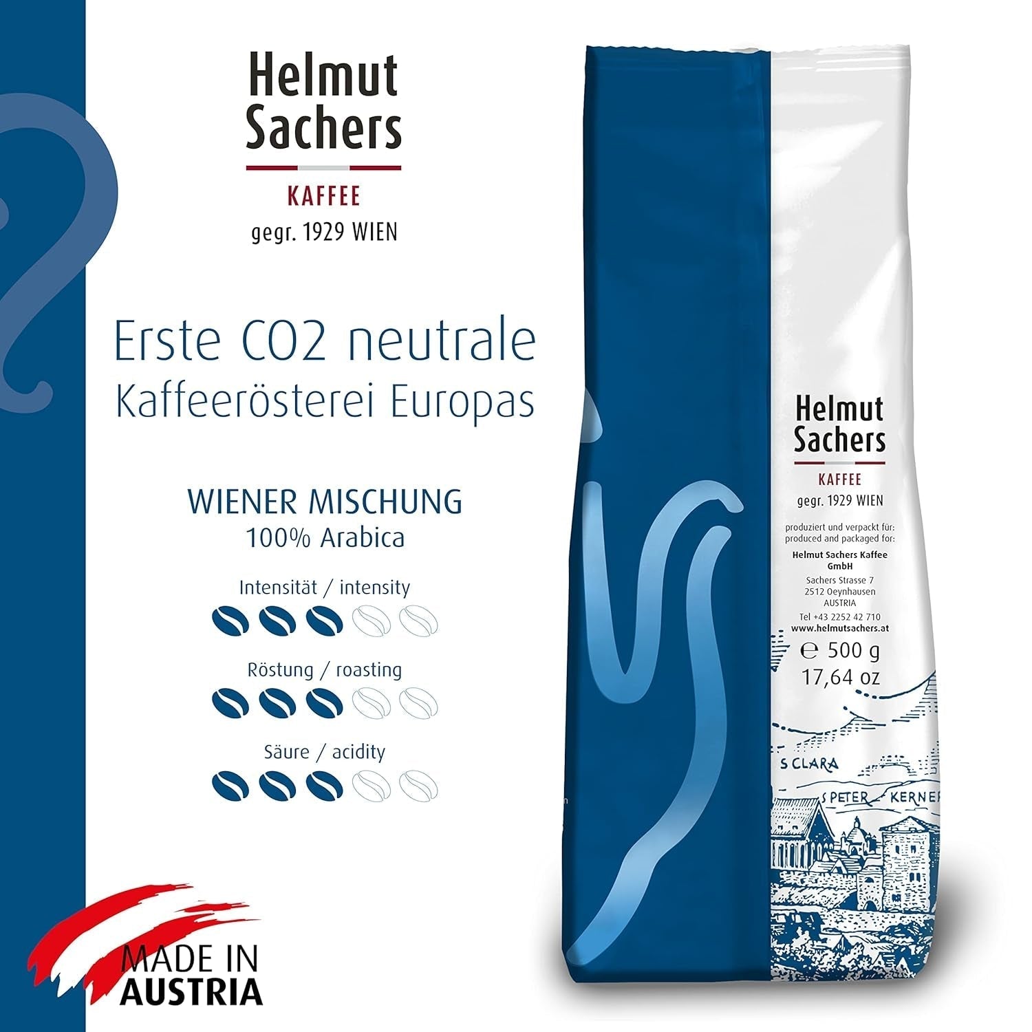 Helmut Sachers Kaffee - Mélange viennois, café viennois à base de grains Arabica de première qualité, torréfiés en Autriche Coffee Naty Shop
