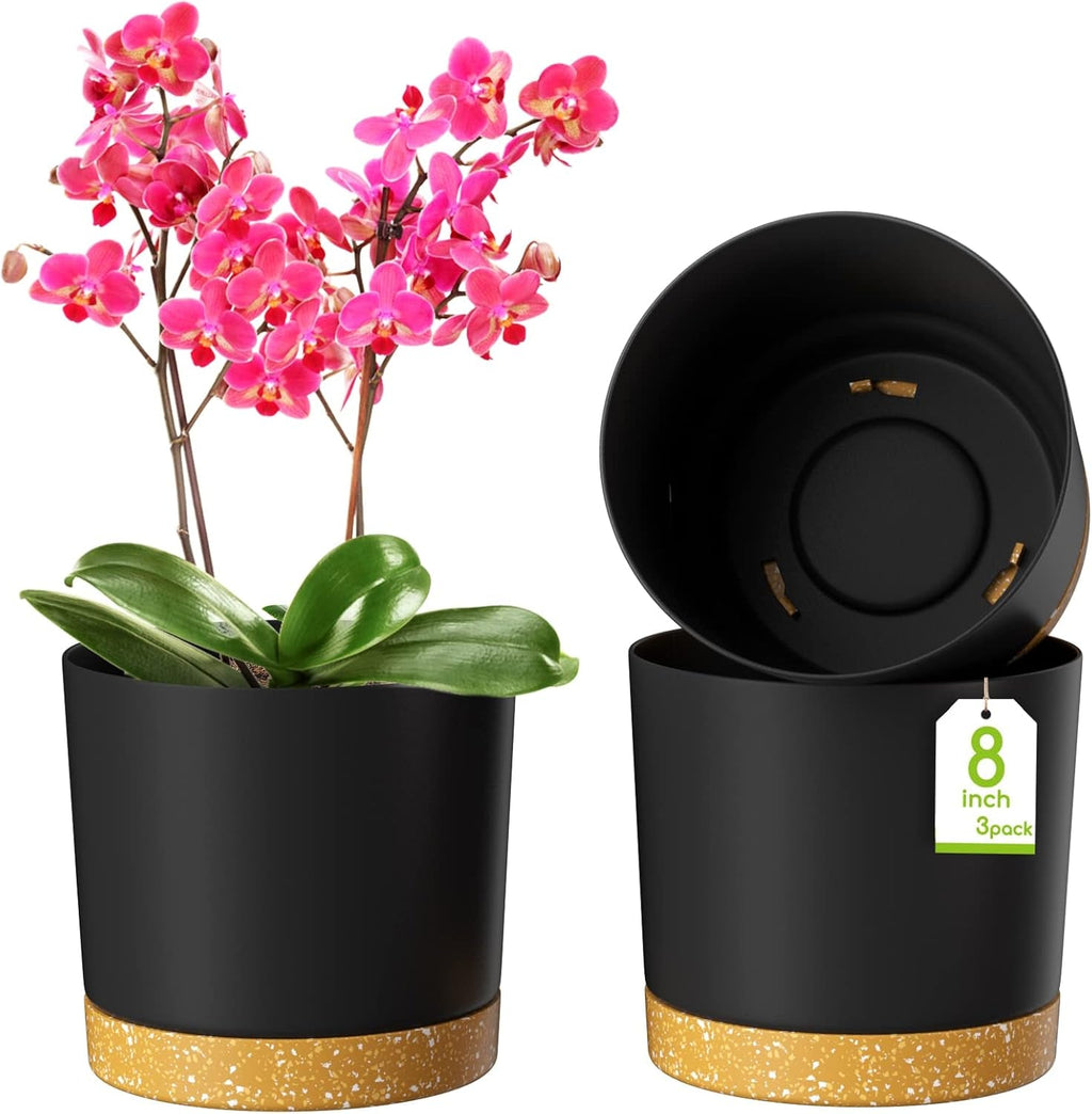 Ghiveci de flori ZMTECH cu diametrul de 25 cm pentru plante de apartament, ghivece de flori din plastic cu farfurie și găuri de drenaj, ghivece rotunde pentru plante de interior și exterior (set de 2, alb)