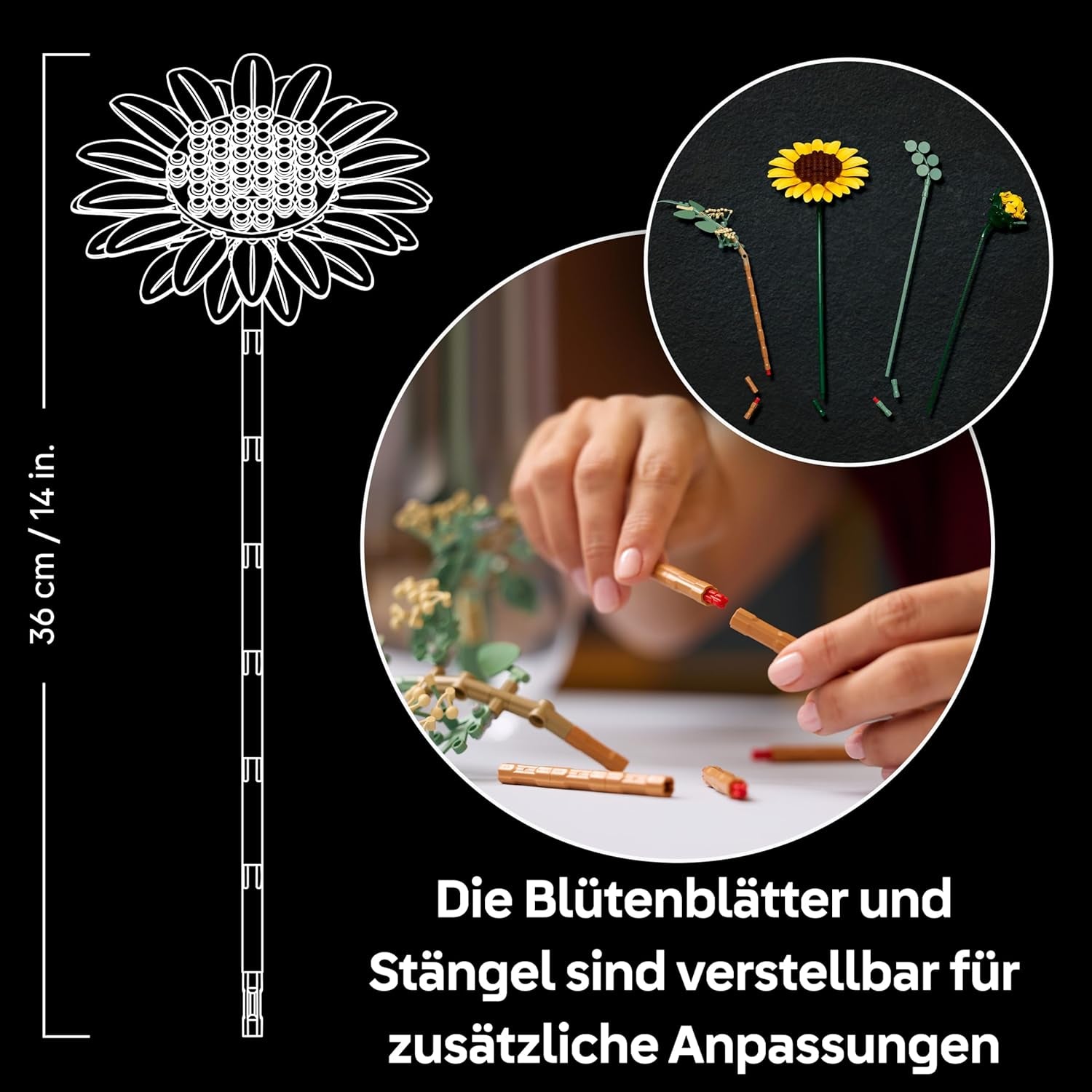 LEGO Botanicals Sonnenblumenstrauß - Kunstblumen Set für Erwachsene - Künstliche Sonnenblumen & Eukalyptuszweige für Deko im Wohn- oder Schlafzimmer - DIY Geschenkidee für Frauen - 11502