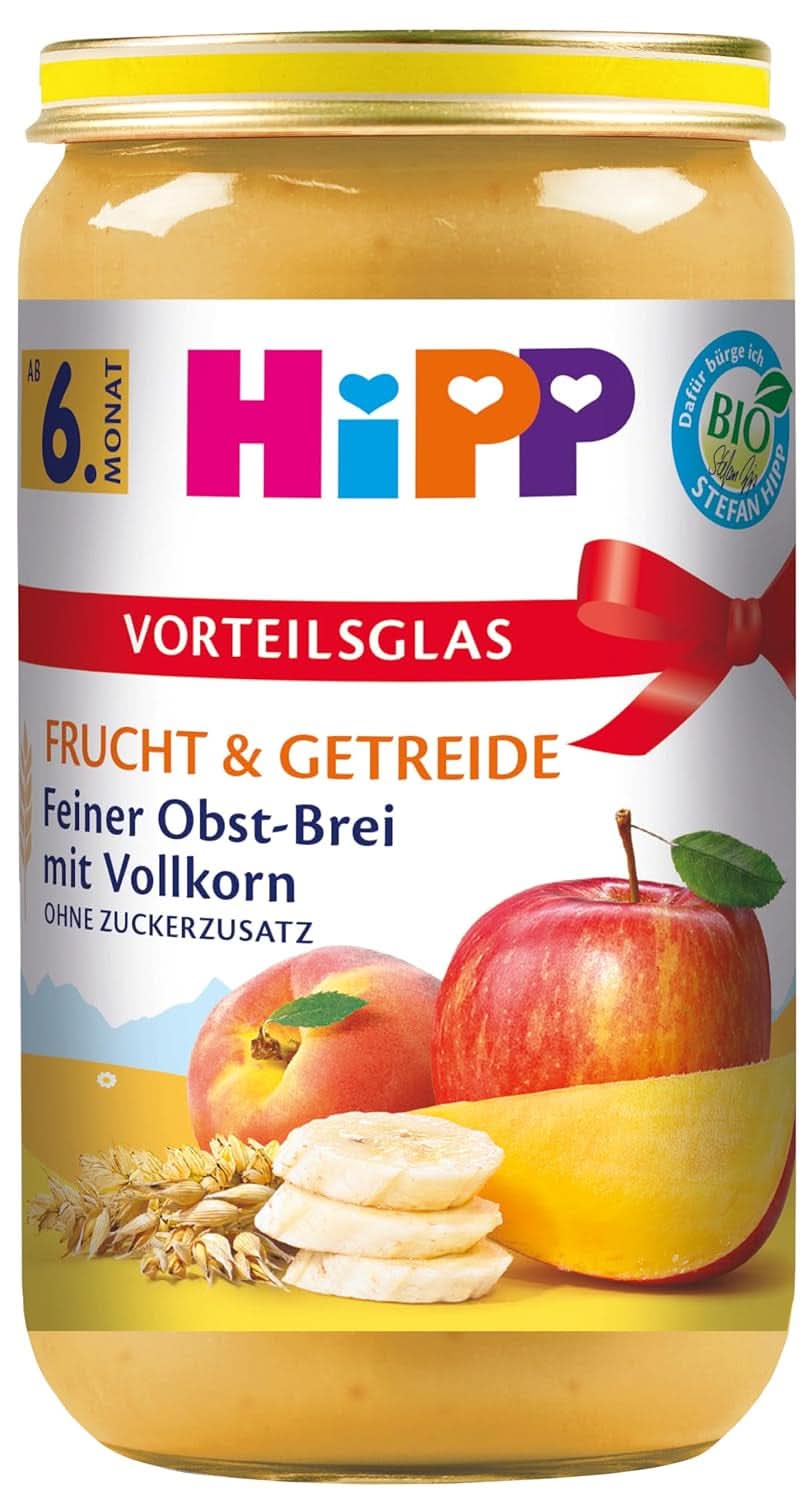 Hipp Poires-Bananes aux biscuits, paquet de 6 (6 X 190 grammes) Mère et Enfant Naty Shop 6 x 250 grammes Bouillie de fruits fine à la farine complète