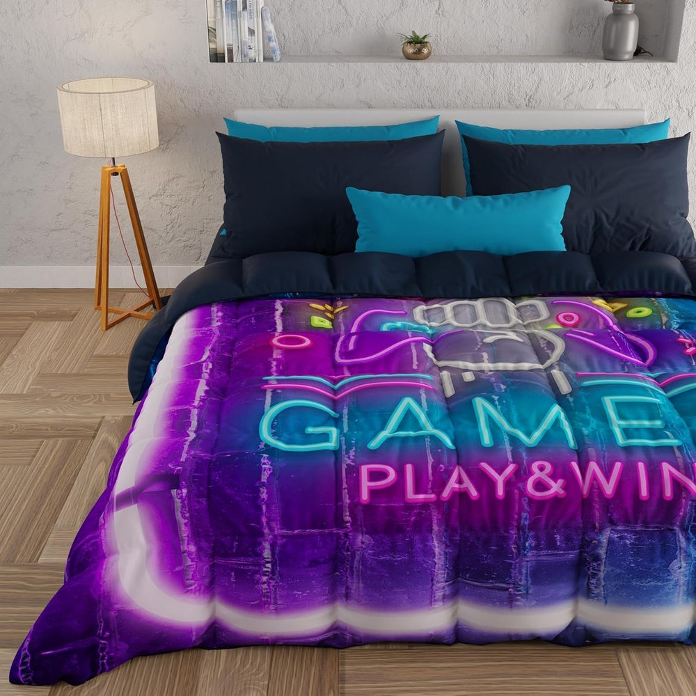 PETTI Artigiani Italiani - Couette d'hiver, Couette d'hiver, Couette simple, Double face, Impression monochrome et numérique, microfibre 100% hypoallergénique, Made in Italy Couettes et couettes Naty Shop Gamer 160 X 190 Cm