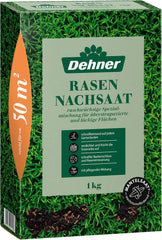 Dehner Saatgut Rasen-Nachsaat, Hochwertige Rasensamen Zur Regeneration Geschädigter Rasenflächen, Schnell Keimend/Pflegeleicht, Mit Mantelsaat Für Optimalen Bodenkontakt, 1 Kg Für Ca. 50 M²