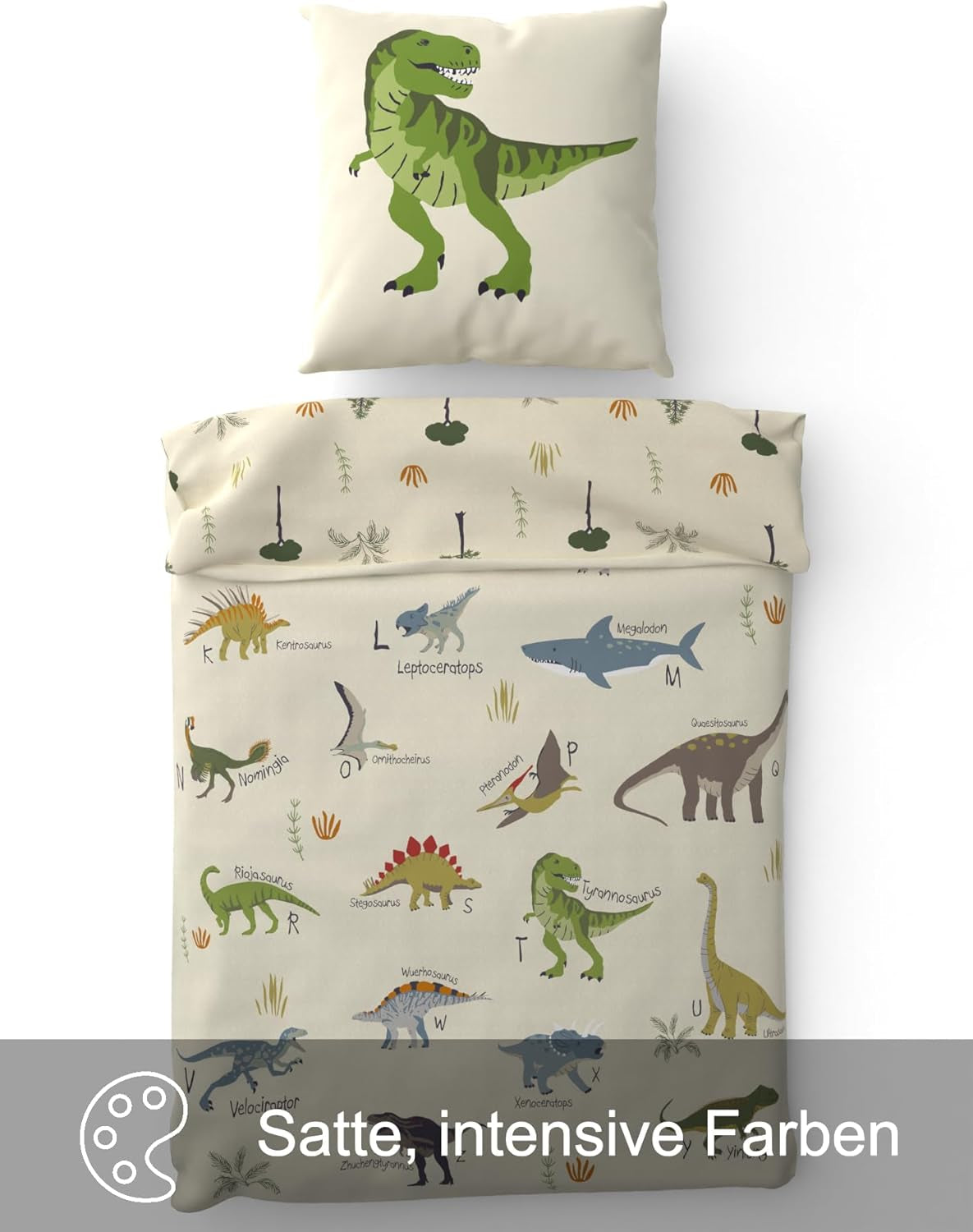 Skybrands Dino Bedtuene 135X200 Jungen Bedtuene Dinosaurier Baumwolle 2Tlg Kinder Bedtuene Dinosaurier 135X200 + Sac Naty Shop