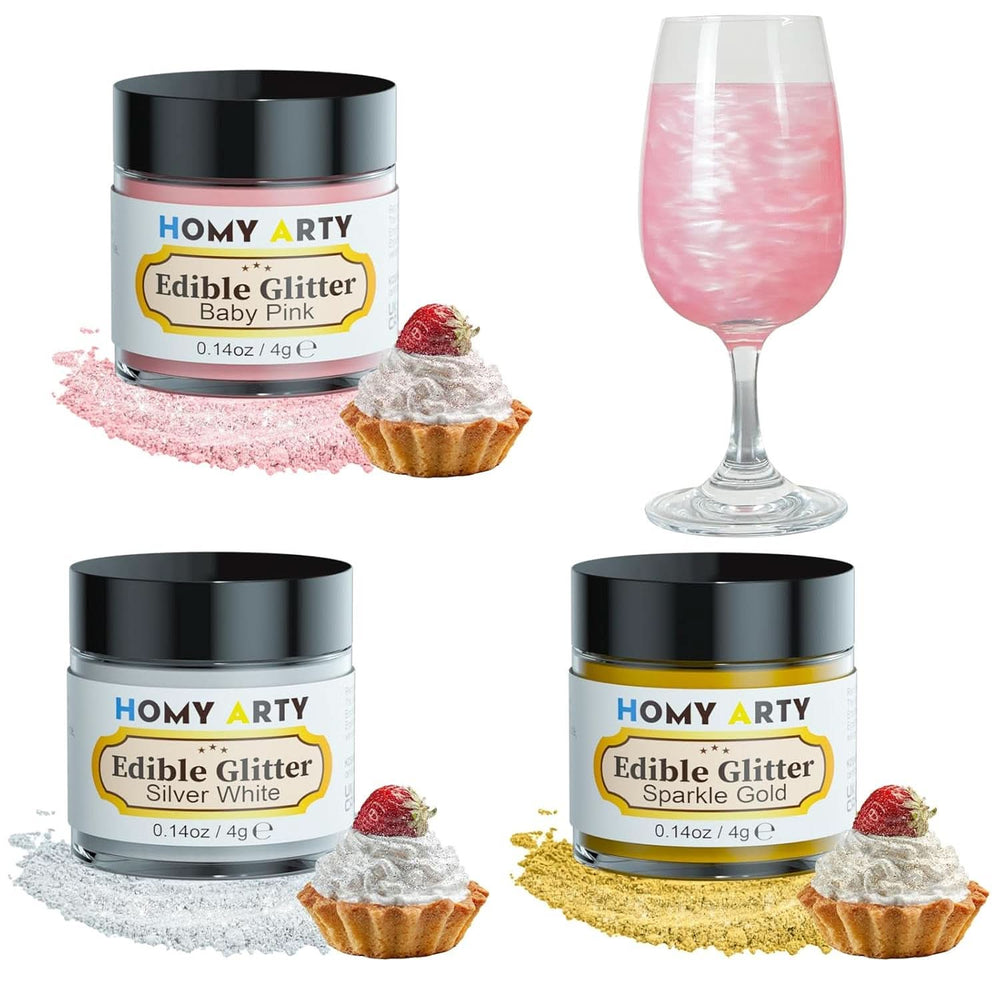 Paillettes comestibles pour boissons, 4 grammes Glitter Naty Shop Set 3 couleurs