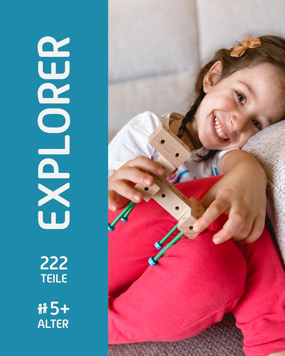 Matador Kinder Baukasten ab 5 Jahren 222-tlg. - Spannendes Holz Konstruktionsspielzeug zur Schulung von Kreativität und Feinmotorik, Bauspielzeug mit Stäbchen, Klötzen, Hammer & Zange
