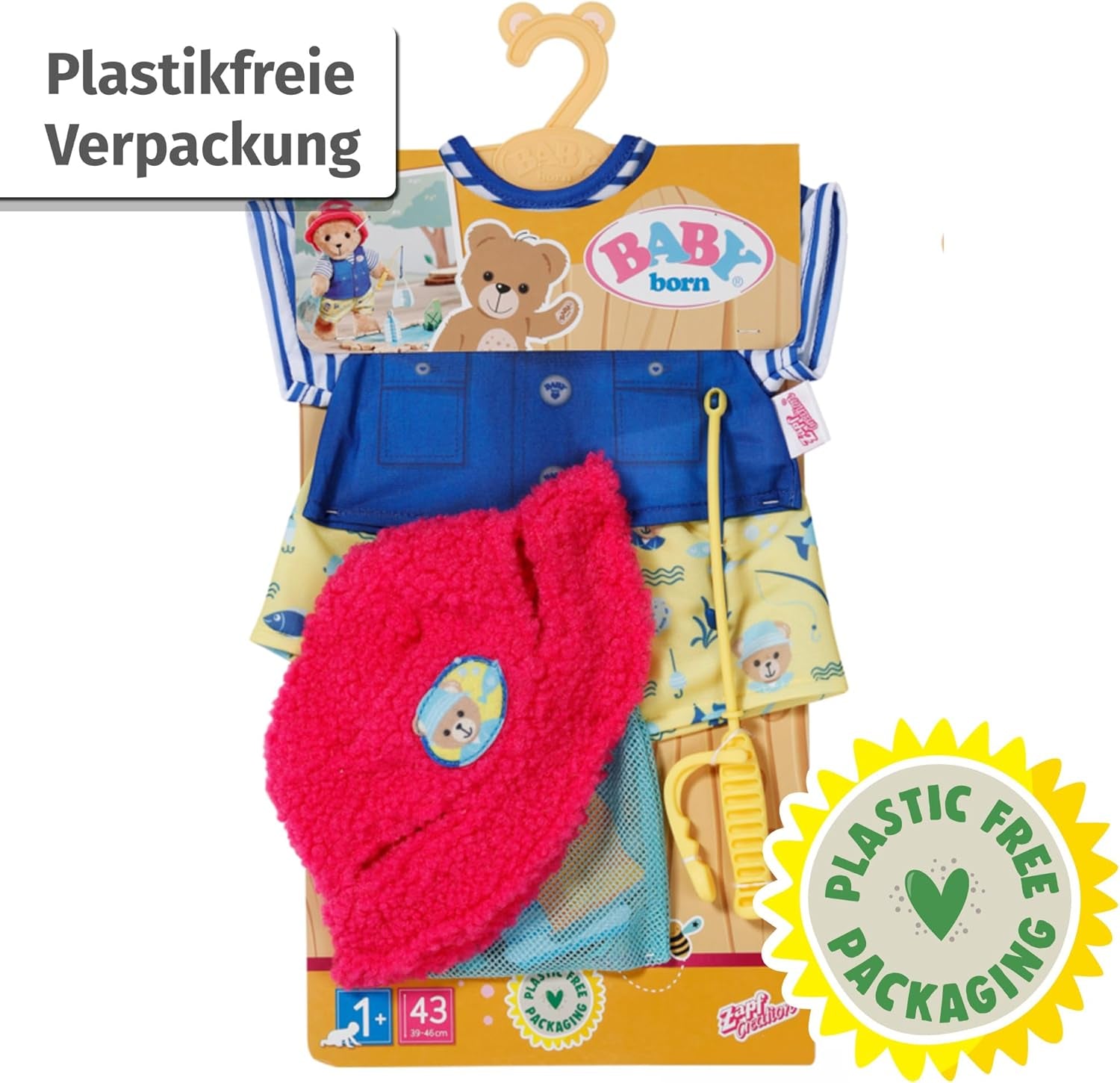 Costume de pêcheur Baby Born Teddy avec canne à pêche pour poupées de 43 cm et ours en peluche, 835982 Zapf Creation