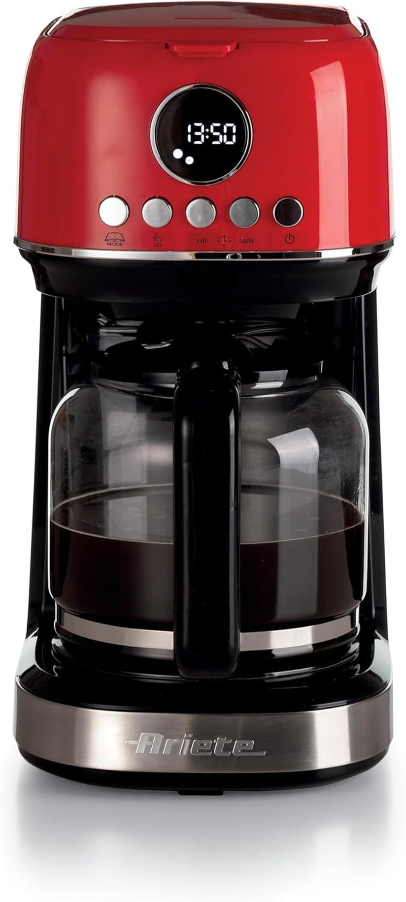 Ariete Moderna 1396 Machine à expresso à filtre pour préparer du café américain jusqu'à 15 tasses Carafe en verre Plaque chauffante Écran LCD Filtres amovibles et lavables Blanc