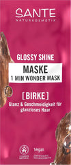 SANTE Naturkosmetik Glossy Shine 1 Min Wonder Mask, soin en profondeur pour cheveux ternes avec extrait de feuille de bouleau biologique et complexe protéique 3x pour 3x plus de brillance et de souplesse, végétalien, 20 ml Naty Shop Hair Mask Default title