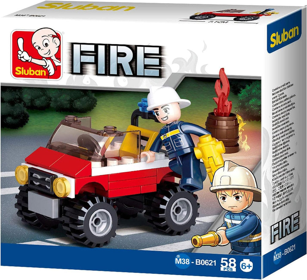Sluban Klemmbausteine ​​​​SL95391, Einsatzfahrzeug (58 Teile) [M38-B0621], Spielset, Klemmbausteine, Rettungskräfte, mit Spielfigur, Feuerwehr, Mehrfarbig