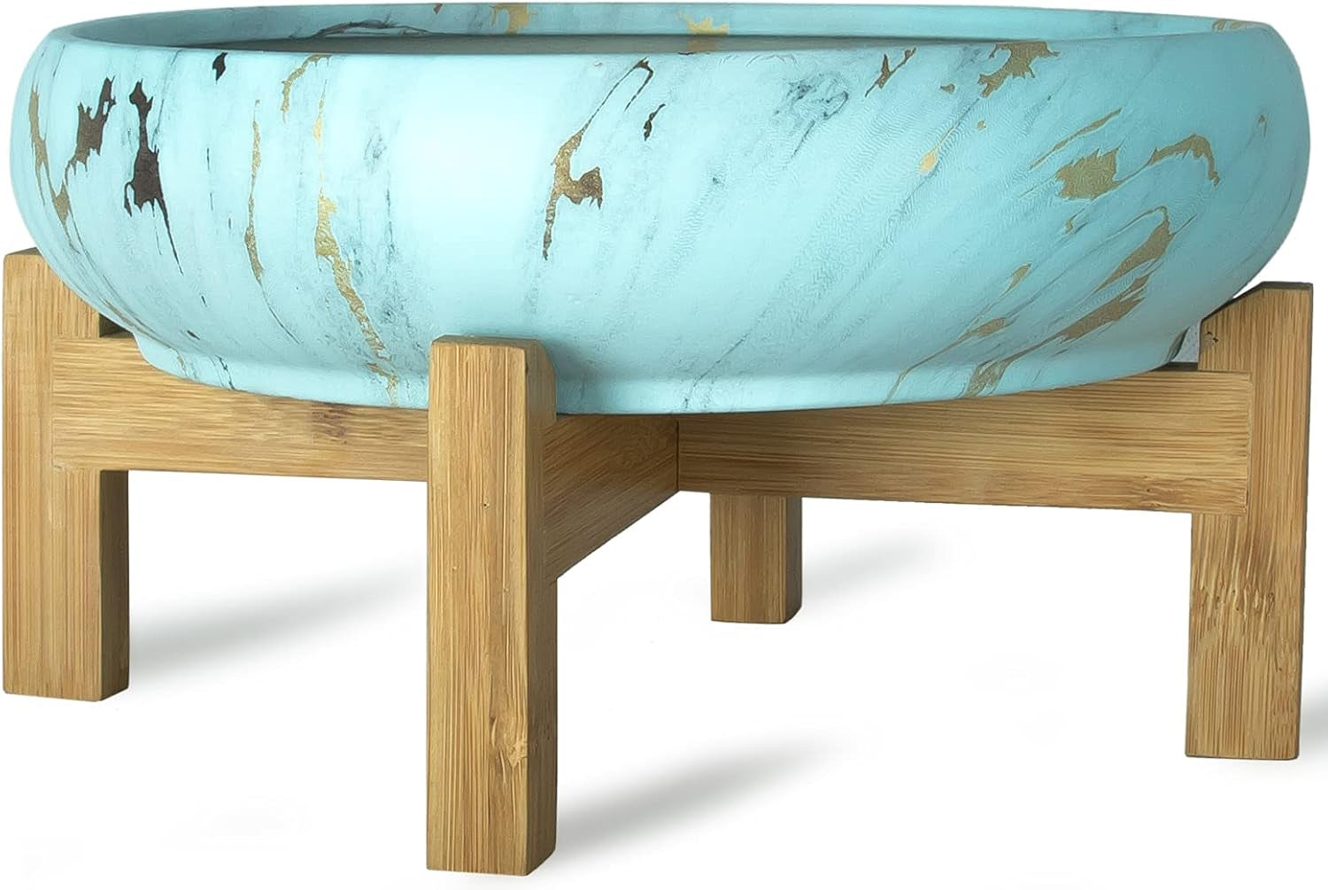 Ghiveci suculent, jardinieră mare pentru suculente cu suport, ghiveci bonsai ceramic de 25,4 cm cu drenaj, rotund, marmură, cactus, flori, jardinieră pentru interior și exterior