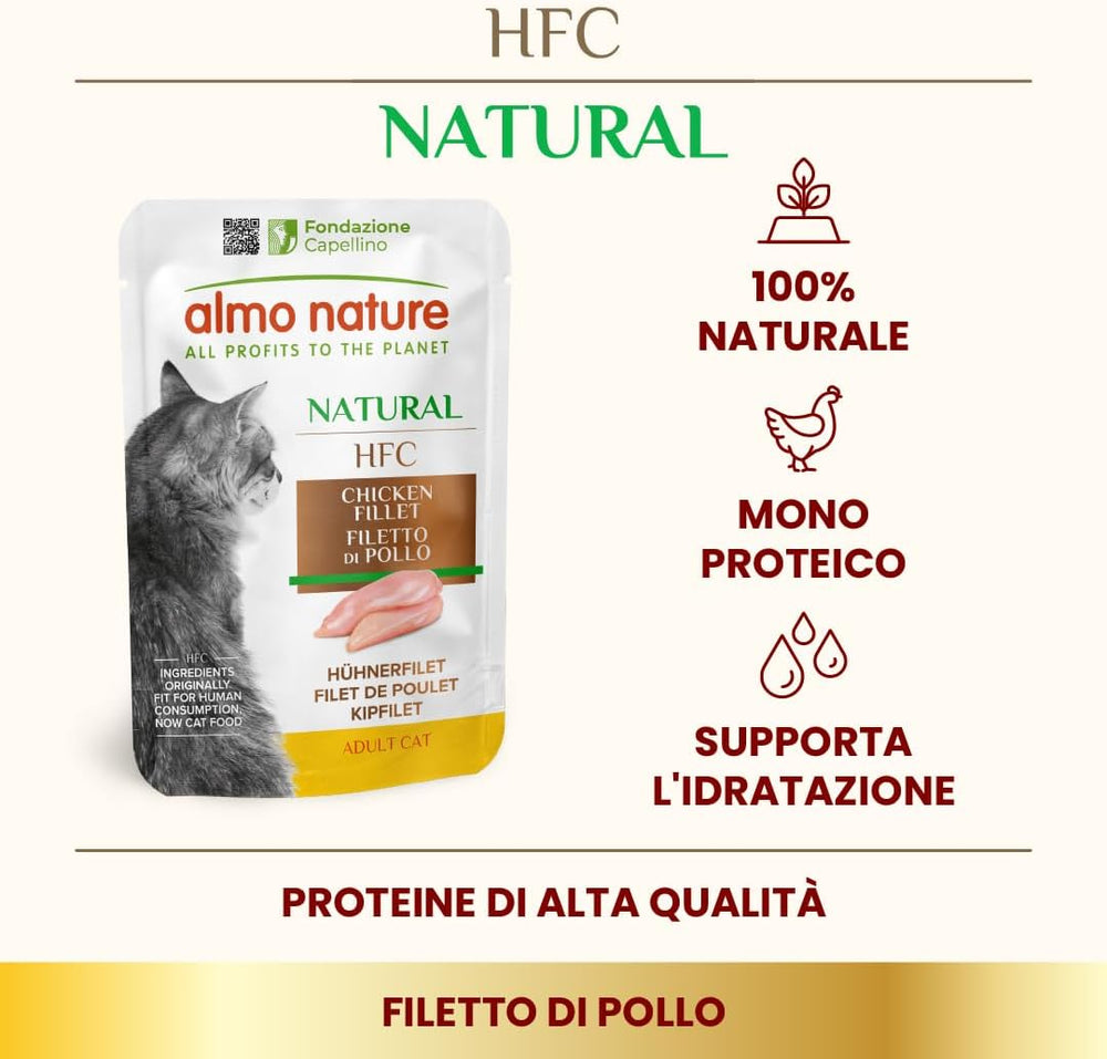 almo nature HFC Natural - Nourriture humide pour chats - au poulet - Qualité humaine, Sans gluten, Monoprotéine - 55g, paquet de 6