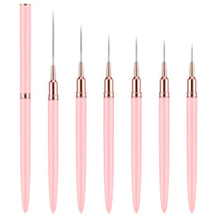 6 pièces Liner Nailart Pinsel Nageldesign Pinsel Set Dünn Acryl Nagelpunkt-Zeichenwerkzeug Nägel Dünne Nagelpinsel Set pour Lange Linien, Dünne Détails, Fines Zichnen 5/7/9/11/15/25 Mm (Rose)