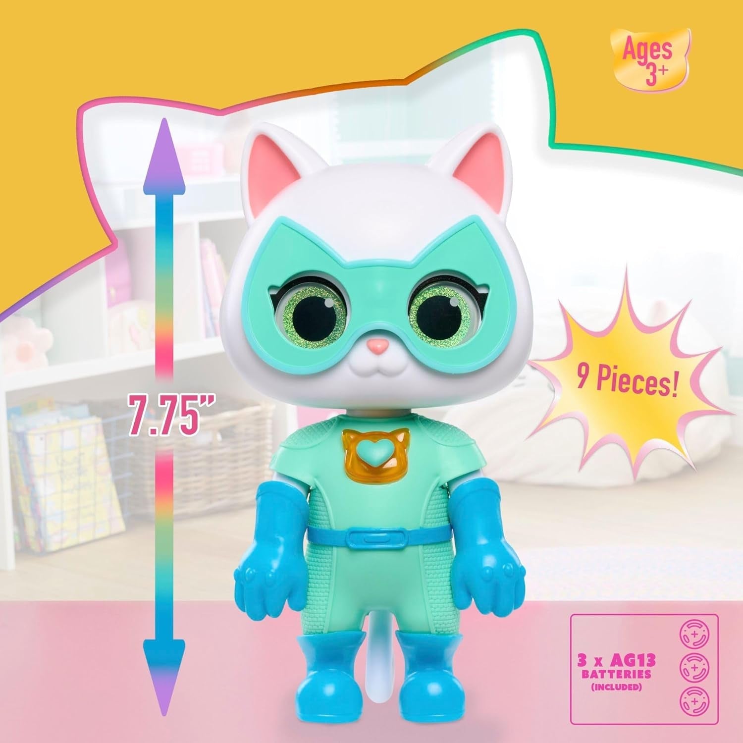 Just Play Disney Junior Superkitties, Gros Chat Fort Transformable Bitsy 20 Cm, 9 Pièces, Jouet pour Enfants à Partir de 3 Ans Figurines Naty Shop