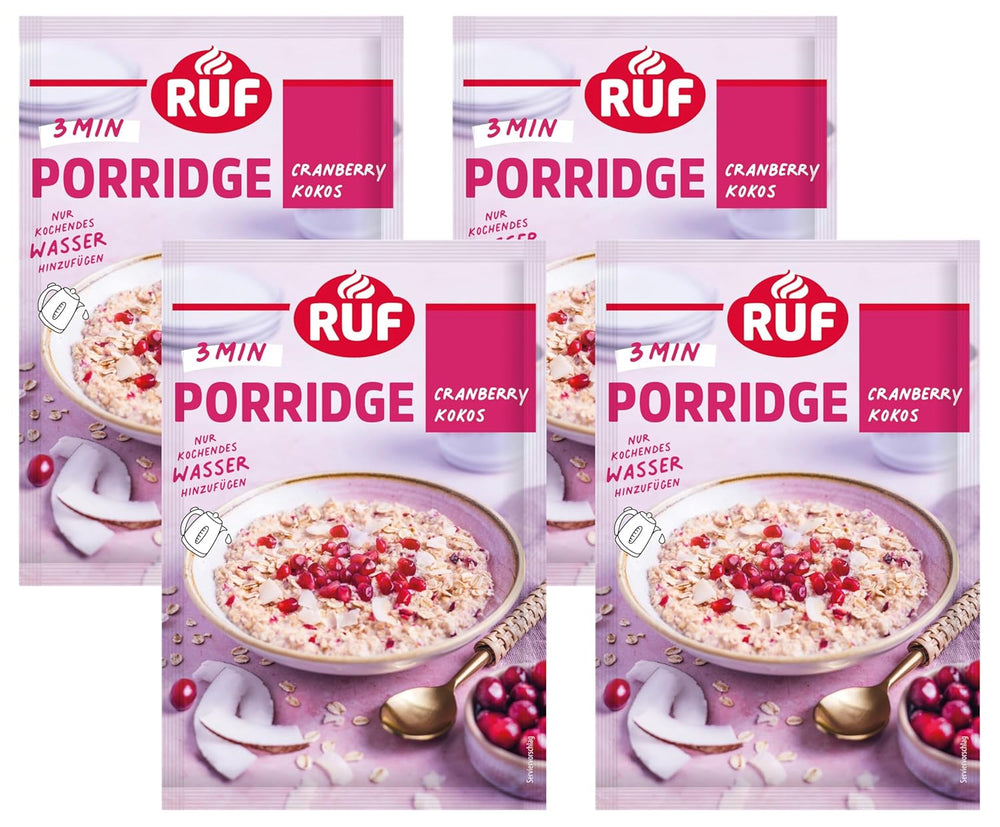 Gruau instantané RUF aux fraises et à la vanille, un repas d'été à base d'avoine prêt en 3 minutes, 1 sachet x 65g