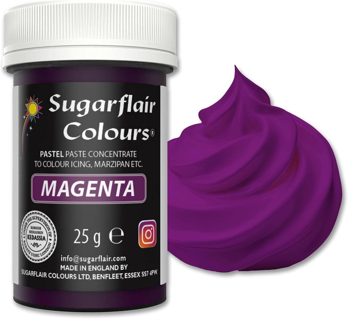 Sugarflair Pasta Colorant Alimentaire Magenta Pastel, Colorant Alimentaire pour Pâtes, Fondant et Massepain, Couleurs Spectrales Concentrées - 25g