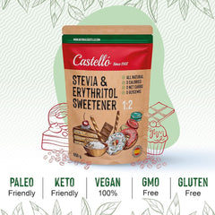 Stevia + Erythritol 1:2 Tissu sucré | 1G = 2G Zucker | Ingrédients 100% naturels - 0 calories - 0 indice glycémique - Keto et Paleo - 0 netto-khlenhydrate - Kein GVO - Castello depuis 1907 - 850 G Édulcorants Naty Shop