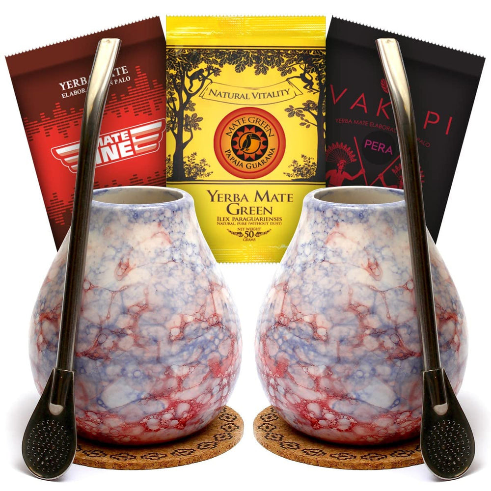 Set de ceai mate pentru două persoane ● 3X50G diferite tipuri de, 2 Matera, Bombillas ● Cadou pentru cupluri ● Ceașcă de ceai mate ● Ceașcă de ceai mate din ceramică ● Ceai yerba mate cu fructe