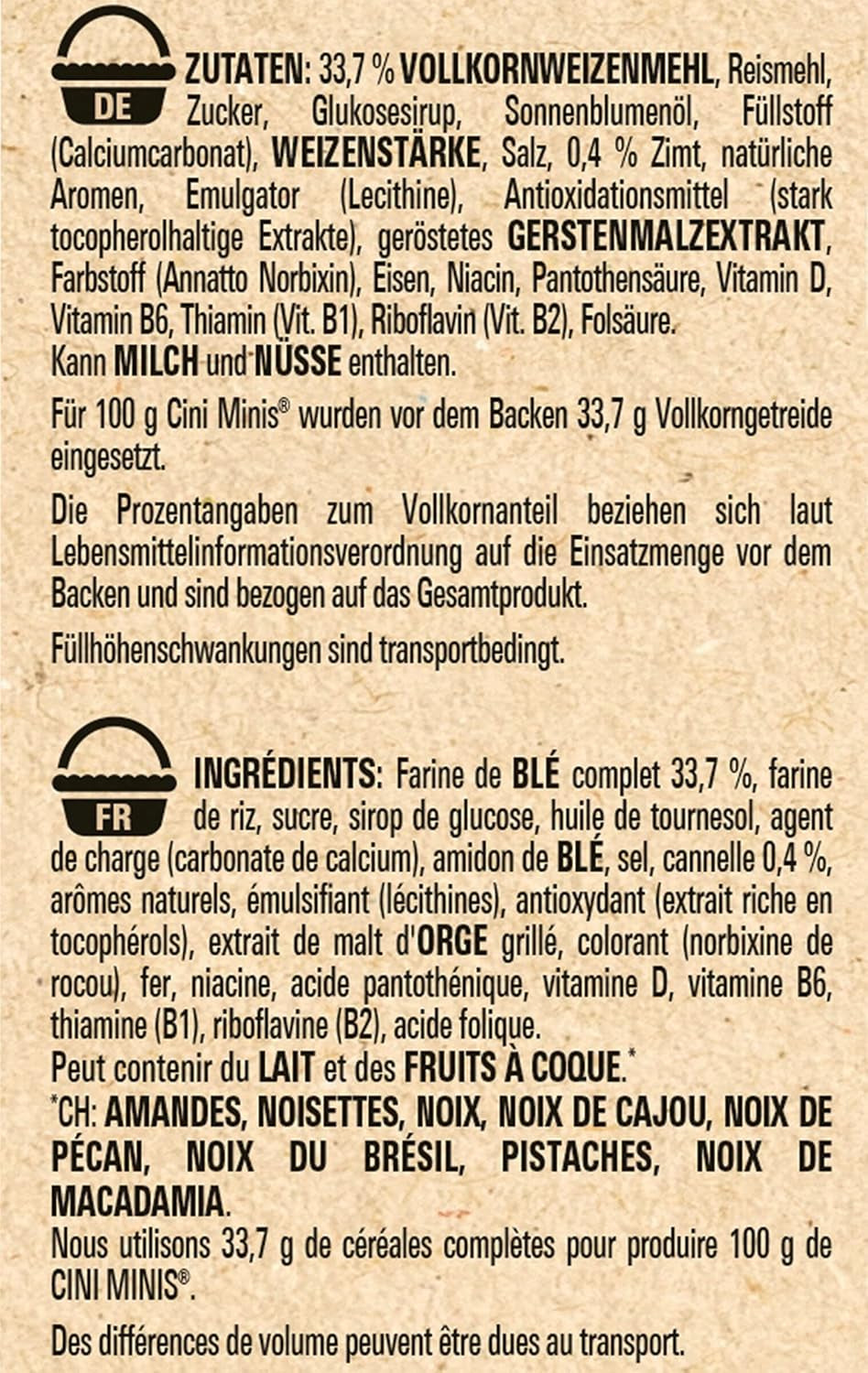 Nestlé CINI MINIS, Muesli à la cannelle, 37% de grains entiers vitaux, avec vitamines, calcium et fer, flocons croquants, paquet de 7 (7x375g)