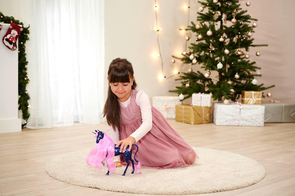 Simba 109483043 - Licorne étoilée Mia and Me 25 cm, cheval jouet avec étoiles phosphorescentes sur le corps et la brosse à cheveux, à partir de 3 ans