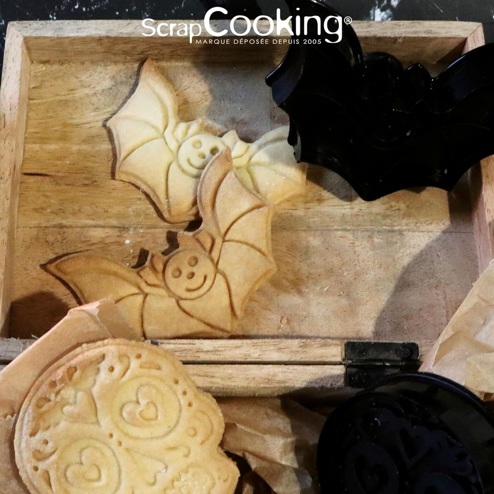 ScrapCooking - 2 Emporte-pièces Halloween – Crâne et Chauve-souris – Emporte-pièces 3D – Emporte-pièces à embosser – Crâne Mexicain – Emporte-pièces – 2142