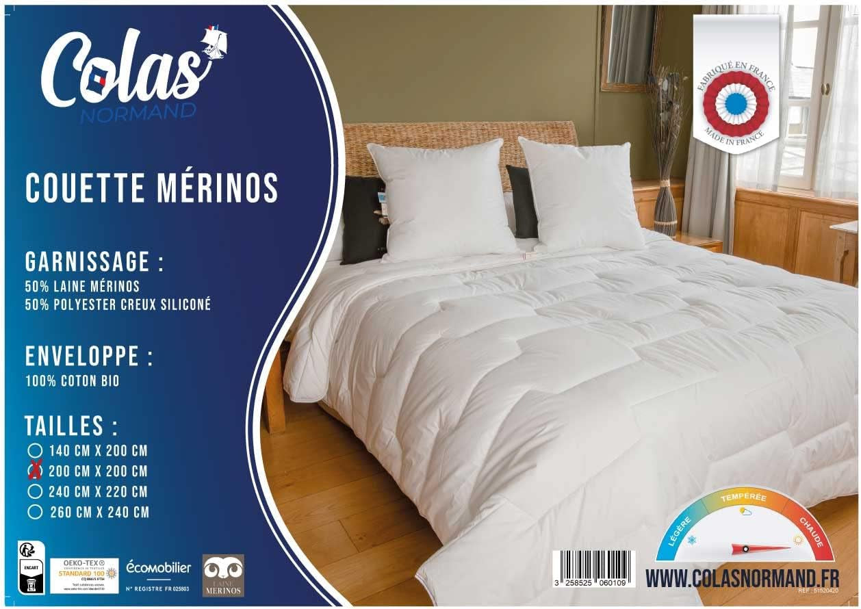 Couette COLAS NORMAND, 200 X 200 cm, coton biologique et laine Mérinos, chaude, lavable en machine à 30 °C Couettes et couettes Naty Shop