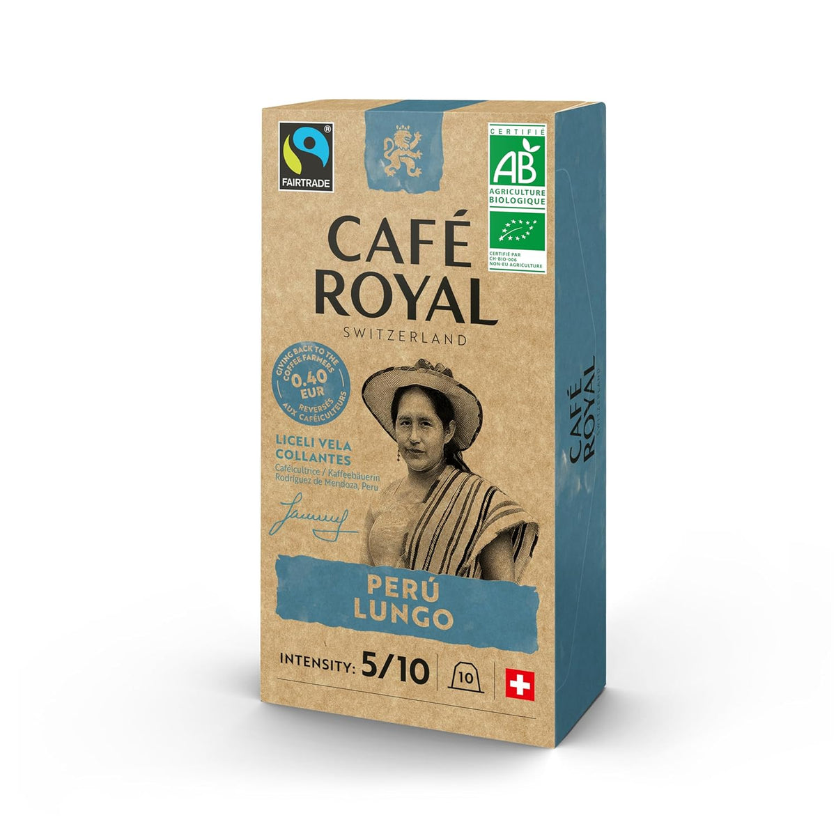 Café Royal Peru Lungo Bio – Capsules de café compatibles Nespresso®, 100% Arabica du Pérou, crémeux, Intensité 5/12, Commerce équitable, 100 capsules