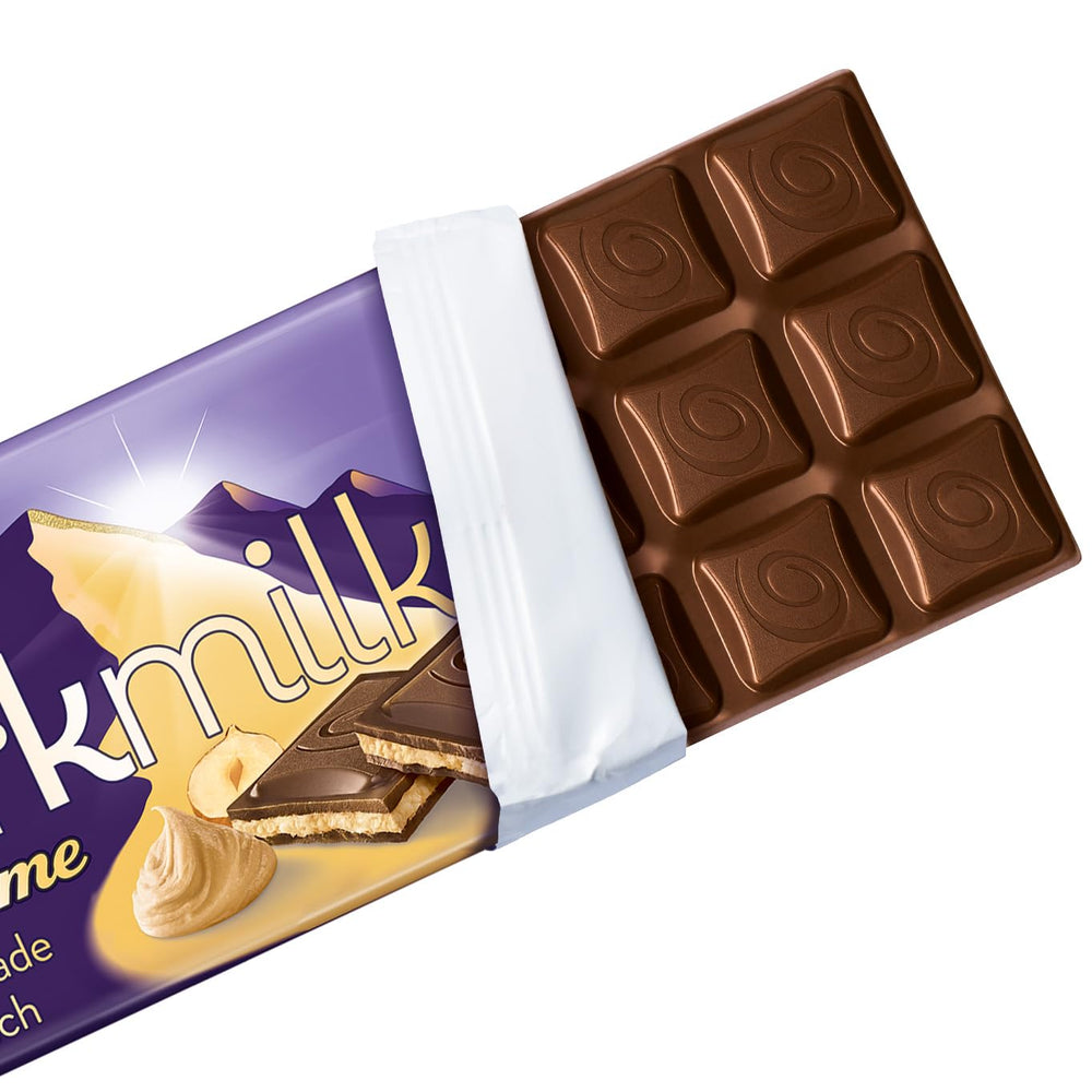 Milka Black Milk – Chocolat noir alpin fourré au lait et au nougat crémeux – 85g