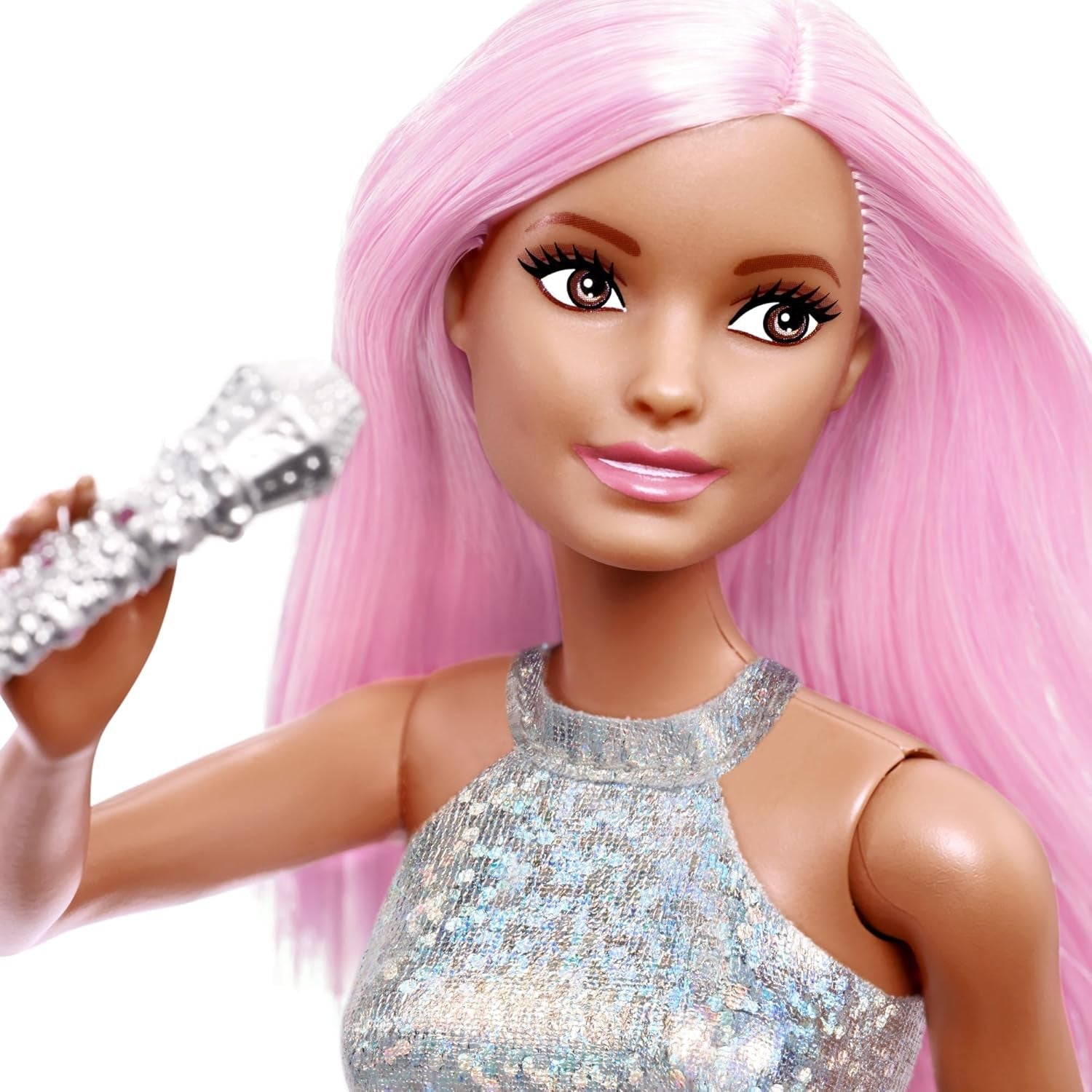 Poupée Barbie Pop Star habillée d'une jupe scintillante avec microphone et cheveux roses, cadeau pour enfants de 3 à 7 ans JCW42 Dazzling Dolls Naty Shop